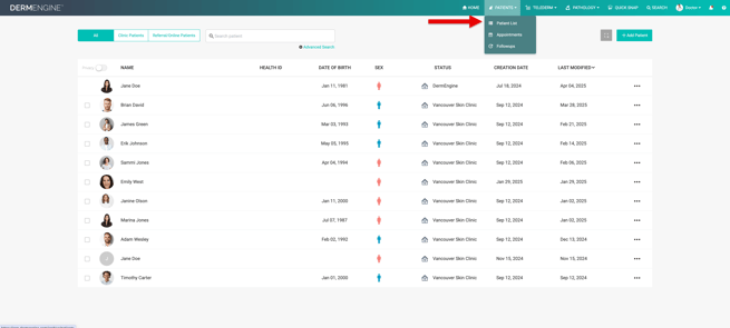 1. Select Patient List