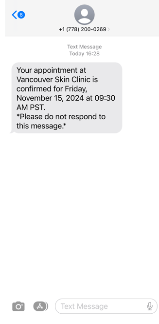 SMS text appointment confirmation